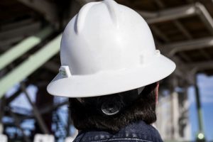 Construction worker wearing a hard hat