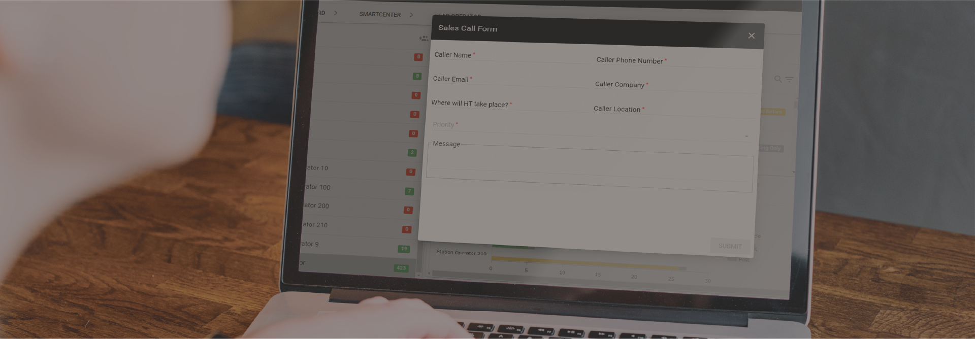 Sales call form on a laptop
